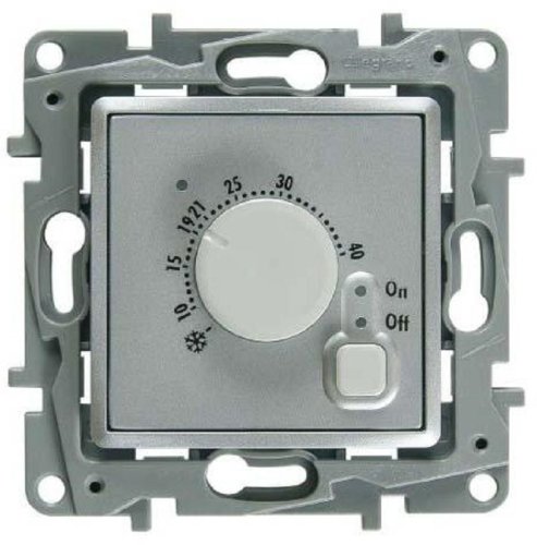 Терморегулятор механический с датчиком без рамки Legrand Etika 0С +40С алюминий фото Терморегулятор механический с датчиком без рамки Legrand Etika 0С +40С алюминий картинка